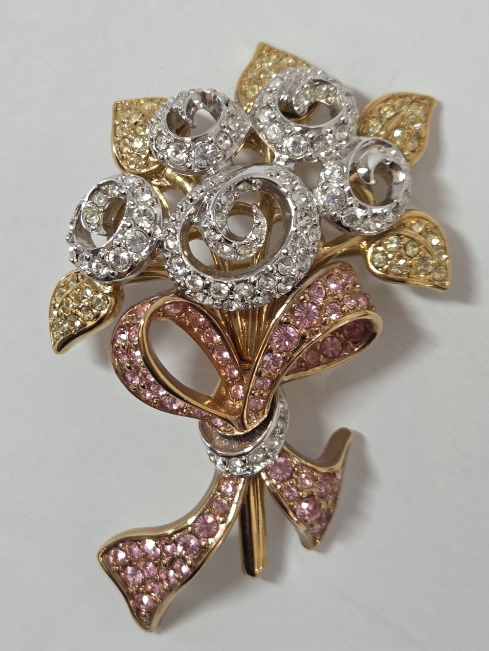 Vintage Swarovski 1998 Crystal Flower Bouquet Compassion Brooch Pink Ribbon